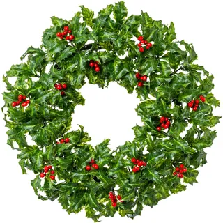Dekokranz CREATIV GREEN "Weihnachtsdeko", grün, H:6cm Ø:51cm, Kunststoff, Dekokränze, Dekokranz, mit Ilex-Beeren