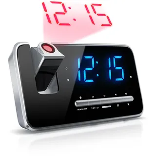 Brandson Radiowecker mit Projektion – Digitaler Projektionswecker mit LED-Anzeige, 3 Helligkeitsstufen, Dual-Alarm und FM Radio