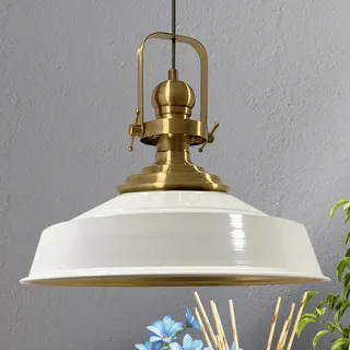 Asletl Hängelampe Industrial Metall Ø40cm, Küchenlampe Hängend Vintage, Hängelampe Esstisch E27, Pendelleuchte Esstich Lampe Modern Lampenschirm - Weiß