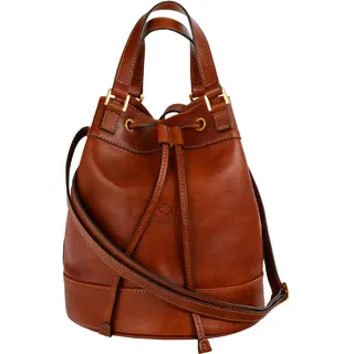 Time Resistance Lederhandtasche für Damen - Handgefertigte Beuteltasche aus Vollnarbenleder - Italienische Ledertasche - Schultertasche für Damen - Handtasche für Arbeit und Alltag (Cognacbraun)