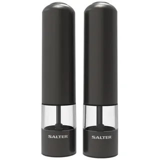 Salter 7538 GMXR Wiederaufladbare Salz- und Pfeffermühlen, USB-Kabel, BPA-Frei, einfache Einhand-Bedienung, Keramikmechanismus, einstellbarer Mahlgrad fein bis grob, Edelstahl, 60g Salz/30g Pfeffer