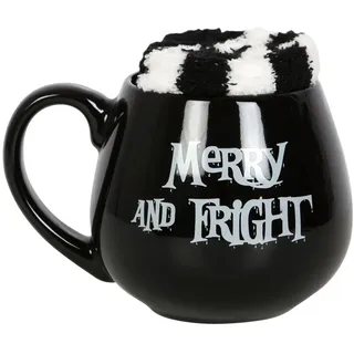 Something Different Wholesale Merry & Fright Keramiktasse & Socken Set – Hexe & Gothic Halloween Tassen für Erwachsene – Hexenbrauen Design – Gruselige Geschenk-Kombination