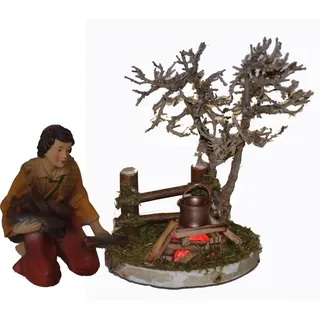 Alfred Kolbe Krippen-Zubehör »Lagerfeuer mit Beleuchtung und Figur Hirte am Feuer, Weihnachtsdeko«, braun