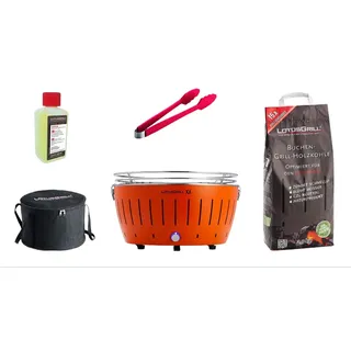 LotusGrill XL Starter-Set XL Grill Mandarinenorange mit USB-Anschluß