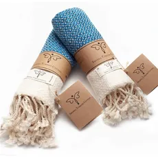 Smyrna Turkish Cotton Vintage Serie Handtuch - 2er Set | 40x100cm | 100% türkische Baumwolle | Haartücher, weiche Waschlappen für Bad & Küche | läuft Nicht EIN | Premium Luxus - Blau