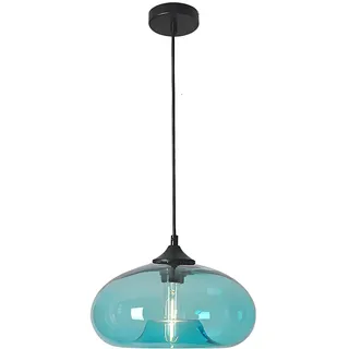 HJXDtech Bunt Glas Lampenschirm Hängelampe, Industrie Vintage Pendelleuchte E27 Loft Bar Deckenleuchte Einfache Leuchte Für Küche Schlafzimmer Wohnzimmer (Blau)