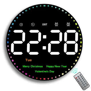 Aisny Wanduhr, 10" Digital Wanduhr Groß LED Wanduhren mit Multifunktionale Fernbedienung Wanduhr Modern mit Timer Countdown Temperatur Tag Datum und 2 Alarme für Wohnzimmer Küche Büro Fitnessstudio