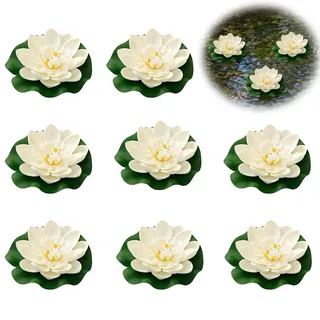8 Stück Schwimmende Blumen,Wasserlilie Schwimmende TeichDekoratio (weiß)