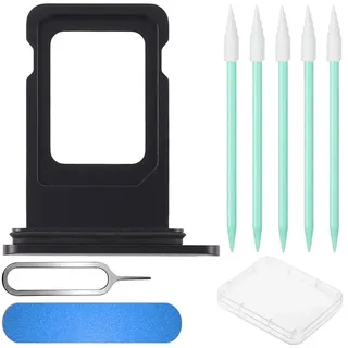 ZHUROUPU 4 in 1 Einzel -SIM -Kartenschalen -Slot -Halterersatz mit wasserdichtem Gummi -Ring, SIM -Kartenschale Open -Auswahlstift für iPhone 11 (6,1 ") (schwarz, einzelner SIM)
