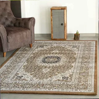 VIMODA Teppich Wohnzimmer Orient Stil Ornament Bordüre Braun Beige, Maße:80 x 300 cm