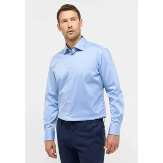 Langarmhemd ETERNA "MODERN FIT", Herren, Gr. 48, Normalgrößen, blau (mittelblau), Twill, 100% cotton, tailliert, Manschette, Hemden Langarmhemd, NON IRON (bügelfrei)