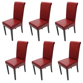 6er-Set Esszimmerstuhl Stuhl Küchenstuhl Novara II, Leder ~ rot, dunkle Beine