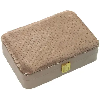 DRW Schmuckkästchen aus Samt mit Pailletten in Beige, 20,5 x 15 x 5,5 cm