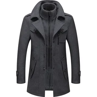 Herren Wintermantel, Slim Fit Zweiteiliger Mantel für Business und Freizeit, Wollmantel mit Stehkragen Peacoat und Warmer Integrierter Innenjacke, Herren, grau, 2XL - Grau