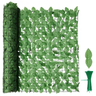 Mantigositeen Künstliche Efeu Apfelblatt Hecke Sichtschutz,Efeu Sichtschutz 100 * 300cm,Sichtschutzzaun, Rolle,Efeublätter eignet Sich perfekt für Terrassenbereiche im Freien