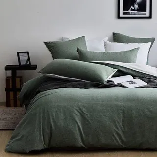 Famanu Bettwäsche Set 135 x 200 cm salbeigrün - 100% gewaschenes Baumwollmaterial