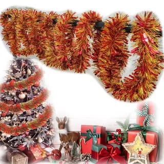 Weihnachten Lametta Girlande,Weihnachtsbaum Dekoration Girlande,Glänzend Weihnachtsbaum Ornamente,Weihnachtsdeko Festliches Weihnachten Lamettaa4 Stück x 2 m (Rot)
