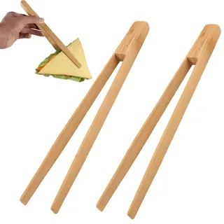 2 Stück Grillzange Holz,Grillzange HolzLang,Holzzange Küche,25cm Holzzange | HolzGrillzange,Wiederverwendbare GrillzangeHolz, Für Braten Salat Süßigkeiten Gurken Grillen