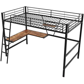 Urban Meuble Hochbett Schwarz 204,5/149/180,5 cm , Metall, Holzwerkstoff , Rechteckig , Babymöbel & Kindermöbel, Kinderzimmer & Jugendzimmer, Kinderbetten, Hochbetten