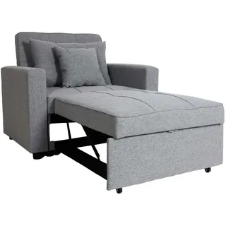 MCW Schlafsessel MCW-L90, Klappsessel Schlafsofa Gästebett Relaxsessel, Liegefläche 197x103cm Stoff/Textil ~ hellgrau