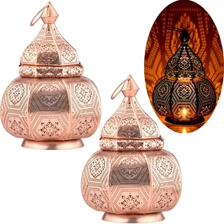 2er Set Orientalische Laterne Lampe Nachttischlampe Mahana Kupfer - Kupfer