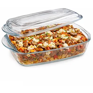 MamboCat Borcam rechteckige Brat- und Backform mit Deckel I 1,8L I Auflaufform mit Griffen aus Glas I Kasserolle für Lasagne, Auflauf, Gratin, Braten, Tiramisu & Desserts I Bräter