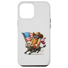 Hülle für iPhone 12 Pro Max Funny Hotdog US Flag Riding Bull 4th of Juli Rodeo Lovers