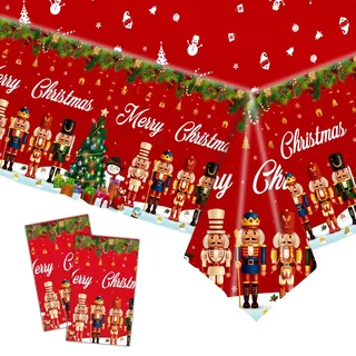 POPOYU 2 Stück Weihnachtstischdecke,Nussknacker Einweg Tischdecke Weihnachten,Groß Rechteckige Weihnachtsmann Schneemann Tischhussen Esstischdecke für Weihnachts Party Tischdecke Tischtuch(137x274cm)