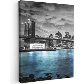 MuchoWow Leinwandbild New York - Skyline - Stadt - Blau 30x40 cm , Textil , Rechteckig , 30x40 cm , FSC 100% , gerahmt , Bilder & Rahmen, Bilder, Leinwandbilder