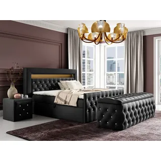 Boxspringbett Schlafzimmerbett SEVRA Nr.4 180x200cm in Elisa Velvet Schwarz - Schwarz