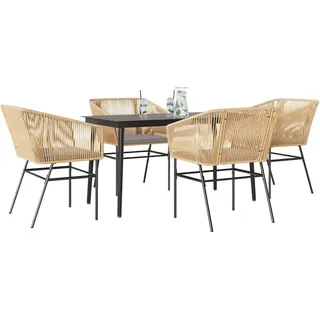Design Gartenmöbel Set Balkonmöbel-Set 5-tlg. Garten-Essgruppe mit Kissen Braun Poly Rattan Glas - Gartenmöbelgarnituren 2025 Neu3745514 3parcel - Braun