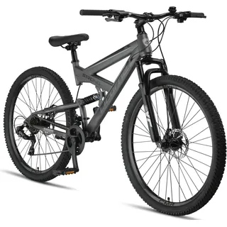 Licorne Bike Strong 2D Premium Mountainbike in 26, 27,5 und 29 Zoll - Fahrrad für Jungen, Mädchen, Damen und Herren - Scheibenbremse vorne und hinten - Shimano 21 Gang-Schaltung - - Grau