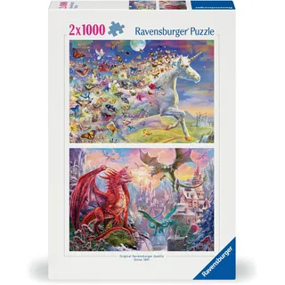 Ravensburger Puzzle 12000339 - Einhorn und Drachen - 2x 1000 Teile Puzzle für Erwachsene und Kinder ab 14 Jahren, Fantasy-Puzzle