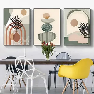 3er Set Poster Bohemian Poster Set Aesthetic Pflanze Bilder Moderne Abstrakt Kunst Wandbilder Boho Deko Bilder,Ohne Rahmen (Poster-08,60x90cm*3Pcs)