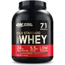 Optimum Nutrition ON Gold Standard Whey Protein Pulver, Eiweißpulver zum Muskelaufbau, natürlich enthaltene BCAA und Glutamin, Extreme Milk Chocolate, 71 Portionen, 2.27kg, Verpackung kann Variieren