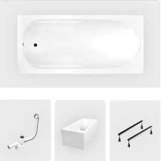 Rechteckige Badewanne - 160 x 70 cm - mit Polystyrol-Verkleidung - Füße - Chromablauf - BONA