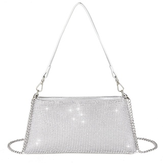 Valleycomfy Damen Clutch Silber Elegante Brauttasche Diamant Handtasche Hochzeit Abendtasche Klatsch Tasche Cluthesochzeit/Cocktail/Abschlussball/Club,Silber