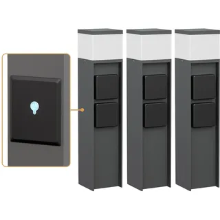 ledscom.de 3 Stück Pollerleuchte PODEL für außen, Smart Home, 39cm, anthrazit, 2 Steckdosen, inkl. G9 Leuchtmittel, 501lm, warmweiß