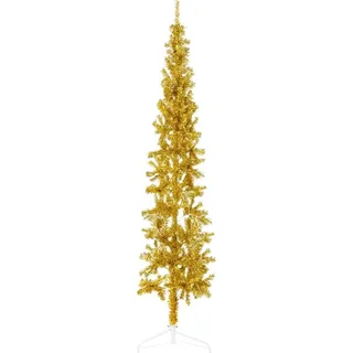 The Living Store Künstlicher Halb-Weihnachtsbaum mit Ständer Schlank Gold 180 cm - Gold
