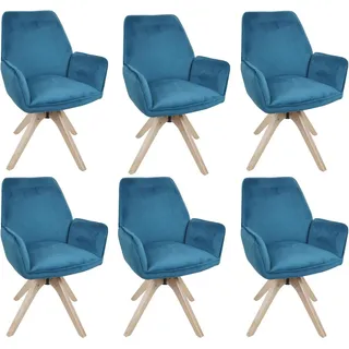 MCW 6er-Set Esszimmerstuhl G67 Drehbar Holz Samt Türkis-Blau