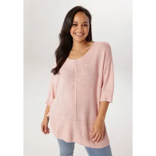 Strickpullover ANISTON PLUS, Damen, Gr. 50, puderrosa, Strick, Obermaterial: 100% Polyacryl, unifarben, figurumspielend Po-bedeckend, V-Ausschnitt, Bündchen, Pullover Strickpullover, mit tollem Strickmuster - NEUE KOLLEKTION