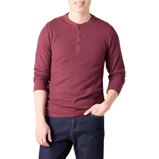 Amazon Essentials Herren Langärmeliges Waffel-Henley, Schmale Passform, Burgunderrot, XS