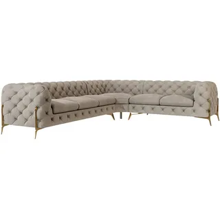 S-Style Ecksofa Chesterfield Lexi Dunkle Creme Samt, langer Schenkel links , Textil , Echtholz,Buche, Birke , Eckteil, L-Form, Ottomane links,L-Form , 323x264 cm , Blauer Engel, FSC Mix, Oeko-Tex®, Hergestellt in Europa , Wohnzimmer, Sofas & Couches, Wohnlandschaften, Ecksofas