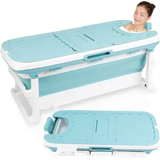 Jopassy Badewanne Erwachsene Praktisch und Tragbar mit Nackkissen für Badezimmer Geeignet Mobil Erwachsene Spa 132cm - Blau