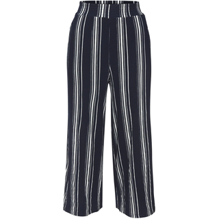 7/8-Hose LASCANA "mit locker-luftigem Bein", Damen, Gr. 38, N-Gr, schwarz-weiß (marine, weiß gestreift), Crêpe, Obermaterial: 71% Viskose, 27% Polyester, 2% Elasthan, Crinkleoptik, gestreift, weit 7/8-Länge, Hosen 7/8-Hose, aus strukturierter Ware, sommerliche Schlupfhose, Strandhose
