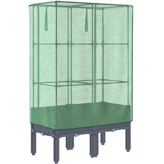 vidaXL Hochbeet mit Gewächshaus-Aufsatz Rattan-Optik 80x40x140 cm - Grau