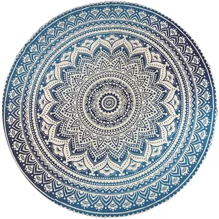 raajsee Runde Stranddecke, Hippie-/Boho-Stranddecke, Mandala-Motiv, indische Baumwolle, Überwurf, runde Tischdecke, Heimdekoration, Indie-Teppich, Yoga-Matte, Meditation, 127 cm, Aquablau