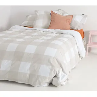 Gingham Bettbezug Beige 155 x 220 cm 100% Baumwolle Hergestellt in Europa - Beige