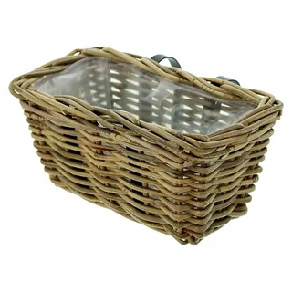 Kleine Rattan Pflanzkästen Koboo Grau, Balkonkasten mit Halterung, Blumenkasten für den Außenbereich, Pflanzgefäß zum Einhängen am Balkongeländer