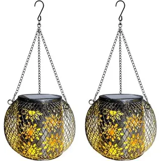 Solarlampen für Außen, 2 Stück Solarlaterne 800mAh Akku, IP65 Wasserdicht LED Solarleuchten Metall Hängend Solar Gartenleuchten Außen Garten Deko